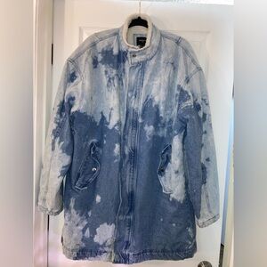 Forever 21 Denim Bleached Fleece Parka Jacket Blue Size XL